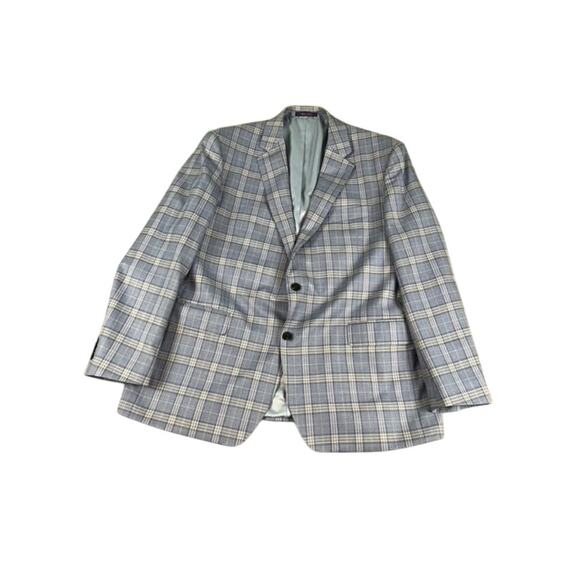 Roberto Rosso Blue Plaid Blazer 46R Italian Wool Poly Sport Coat Modena Filarte - Picture 1 of 12